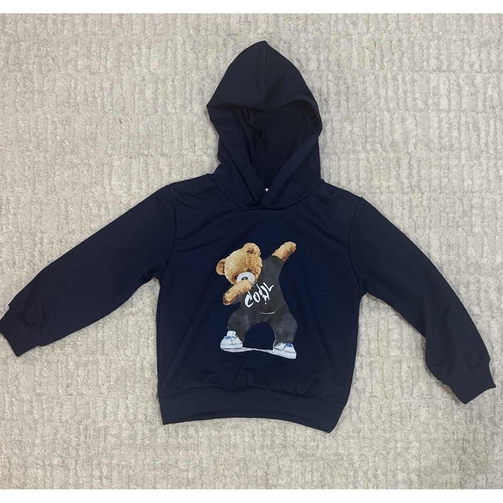 Boys Girls Hooded Bear Sweatshirt Navy Blue Preppy Lightweight Layering Size 5